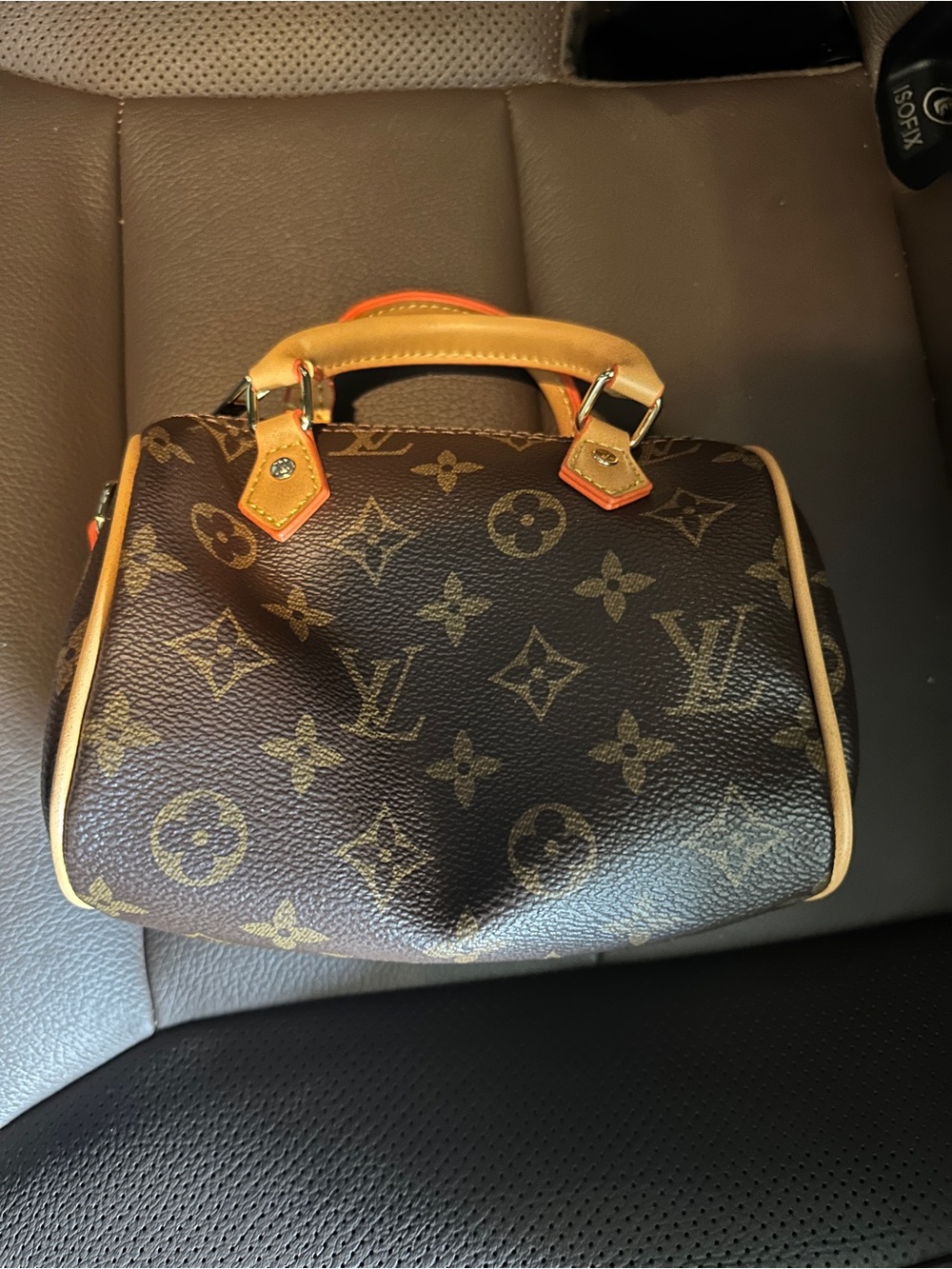 Thrifted LV Brown Monogram Mini Handbag with Tan Trim